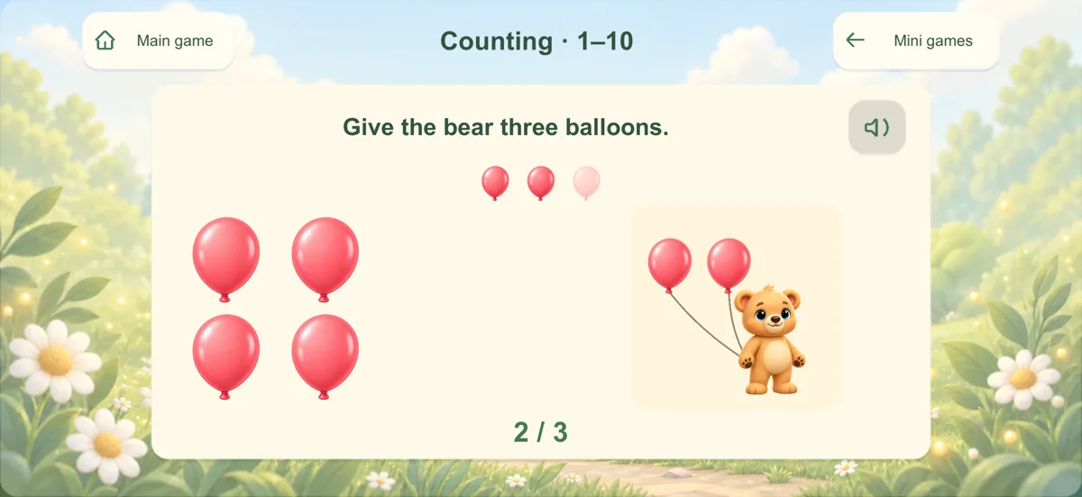 Little World mini game for counting objects one at a time